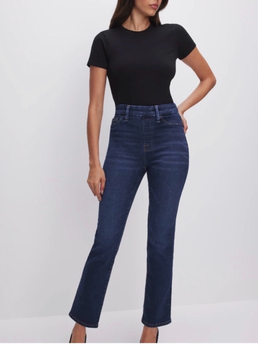 Good American Power stretch Pull on straight jean S M 27” ankle read!